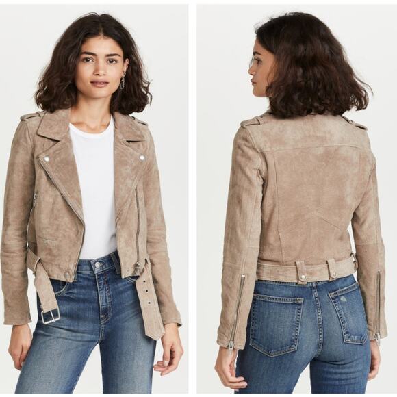 BLANK NYC Suede Leather Moto Jacket Sand Stoner Tan Natural